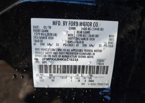 2019 Ford Edge Sel из США, поврежденный, VIN 2FMPK4J94KBC16234